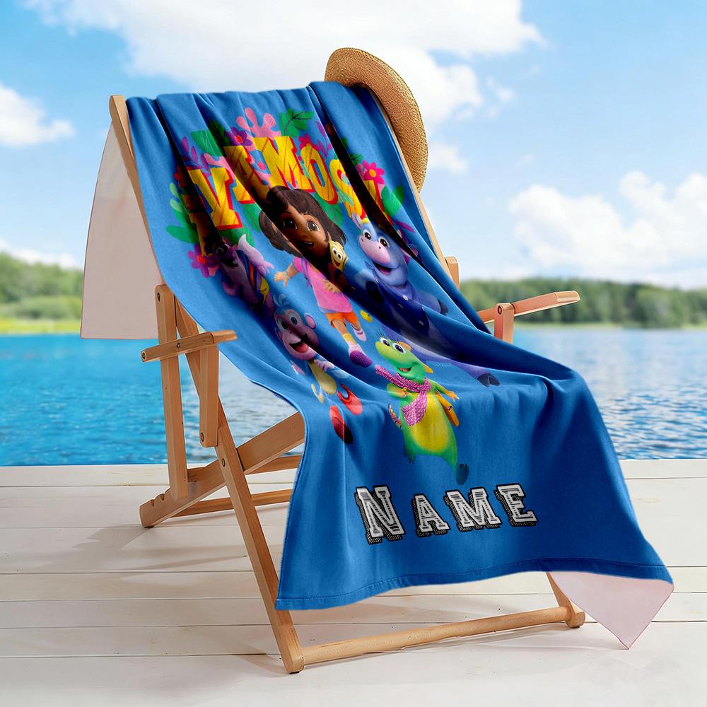 Dora Friends Adventure Customize Text Beach Towel Soft Durable Quick-Dry Portable for SwimmingBeachCamping Travel Beach AccessoriesGym