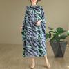 2025 Dame Pluss Størrelse Vår Lang Kjole Løs Basic Trykk Vintage Casual Blomstret Oversize Langermet Maxi