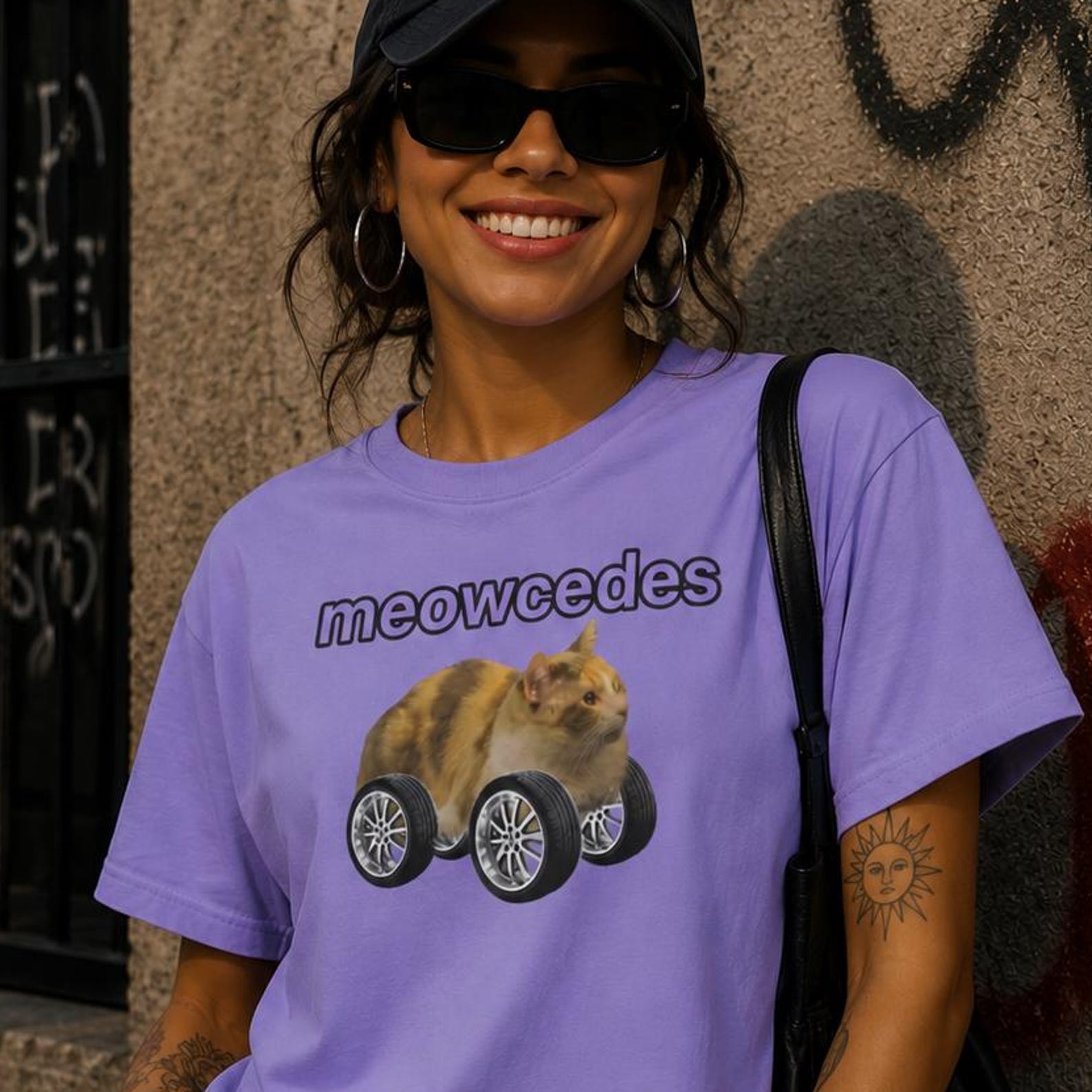 Meowcedes T-Shirt | Funny Cat Car Meme Tee, Cat Lover Graphic Shirt 2XL