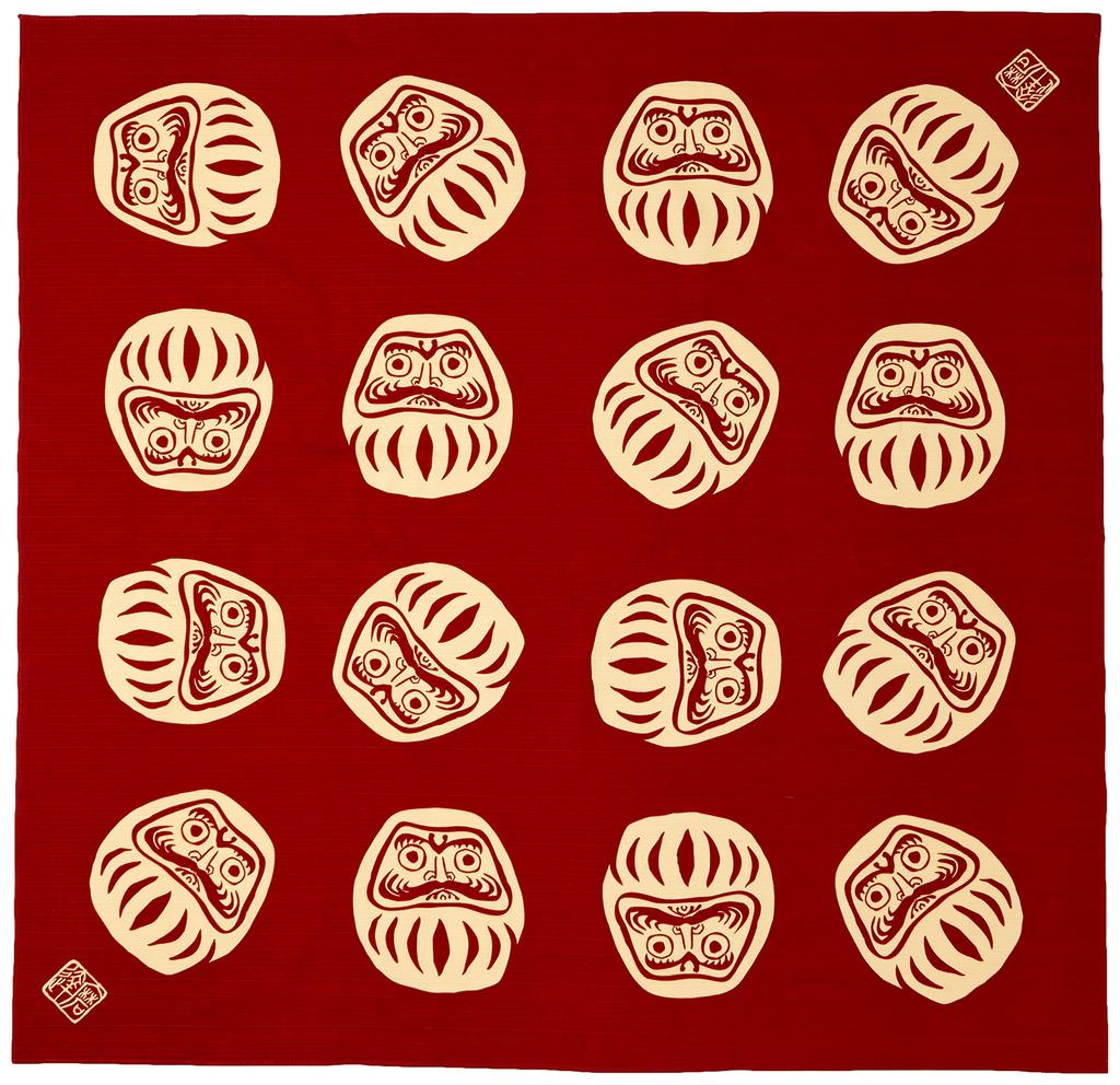 Miyamoto Made In Furoshiki 90x90cm Kenema, Japan, Hand-Printed (Wrapping Cloth), Large, "Shichiten Hachiki" (Ten-Ten-Hachiki), Red,