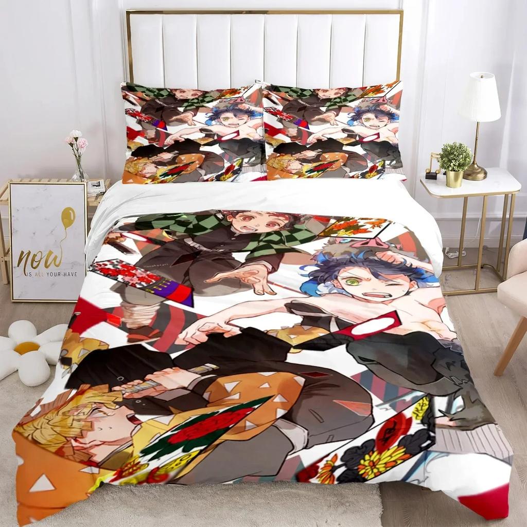 Comforter Top 3D Anime Demon Slayer Print Bedding Set Nezuko Queen Double Single King Size For Kids Adults Gift