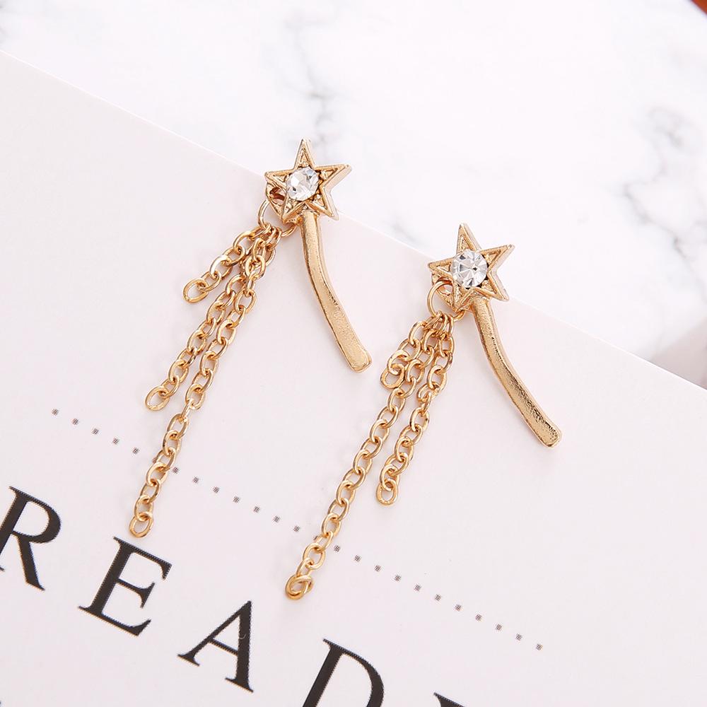 Simple Personality, Diamond-Set Star Magic Wand, Tassel, Stud Earrings For Women