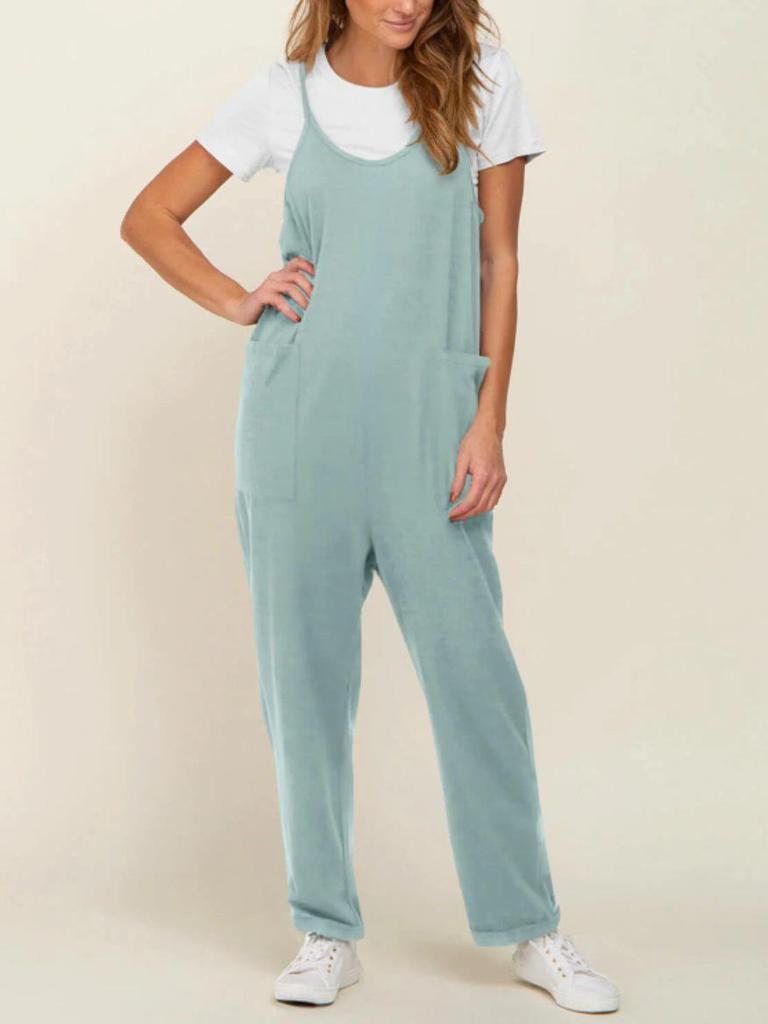 European & American Plus Size Adjustable Strap Pocket Jumpsuit