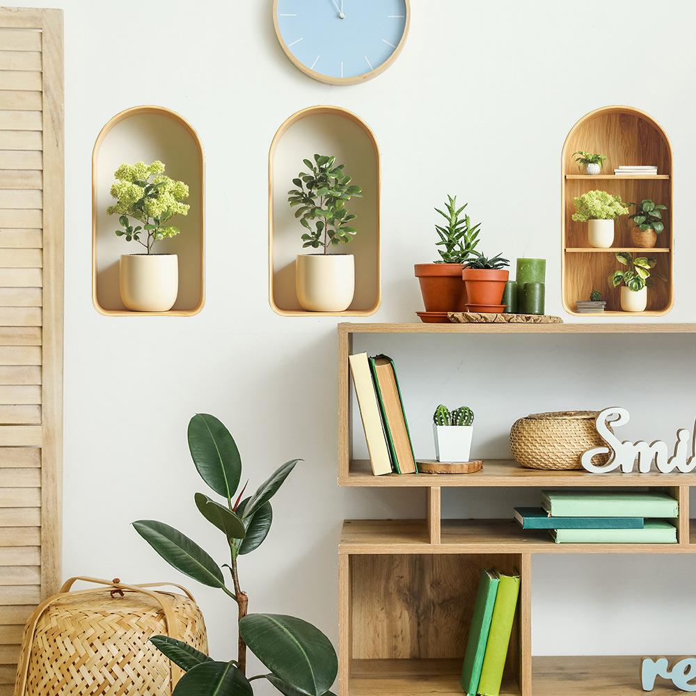 Kreative Simulations-3D-Pflanzenvasen für Schlafzimmer, Wohnzimmer, Heimverschönerung und Dekoration, Wandaufkleber