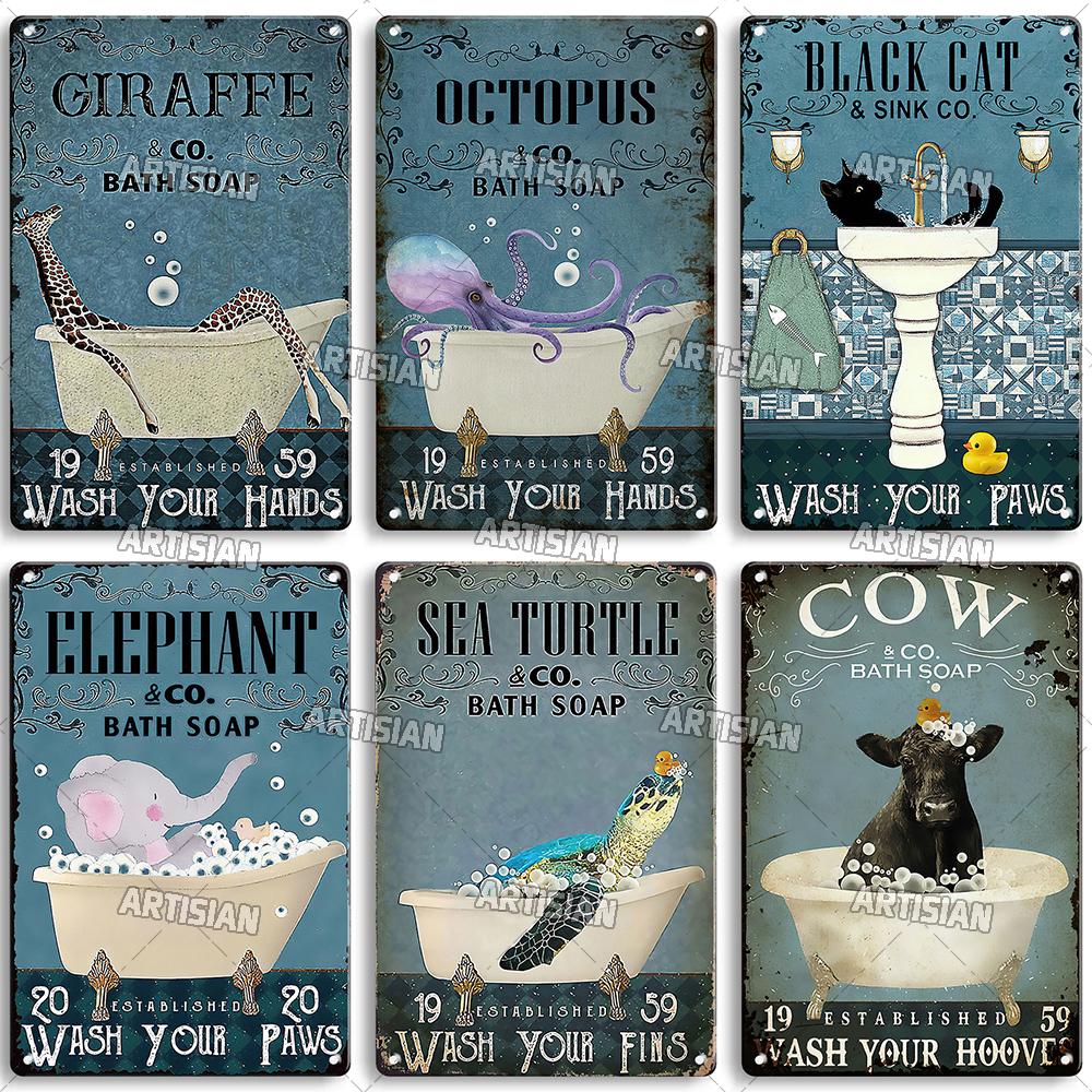 Artisian Bathroom Metal Sign Washing Room Tin Poster Toilet Decorative Plate Bath Soap Wall Decor Garage Bar Pub Club Hotel Cafe