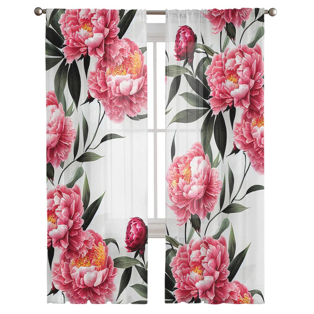 Pfingstrose Blume Tuschemalerei Transparente Vorhänge für Wohnzimmer Schlafzimmer Kinderzimmer Tüll Fensterdekoration Drapierungen