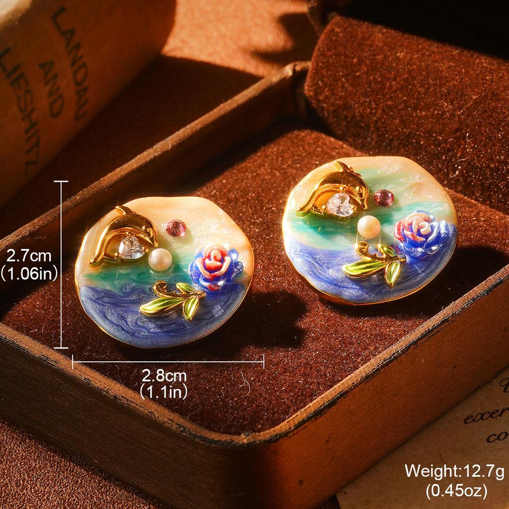 Butterfly Pearl Earrings Niche Design Premium French Retro Earrings Court Style Flower Enamel Oil Stud Earrings Women