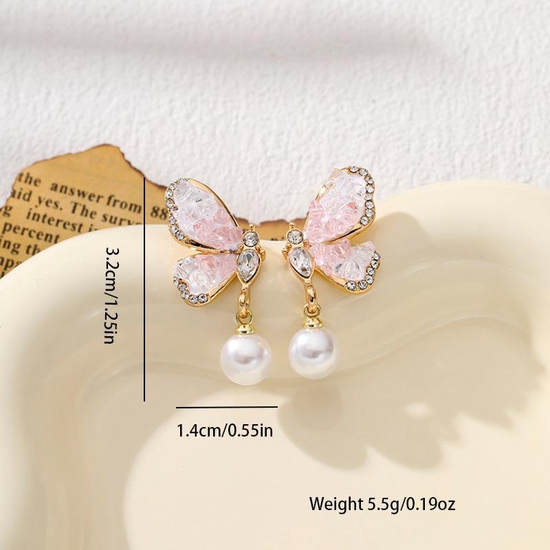 Fashion Elegant Zircon Pearl Crystal Butterfly Dangle Earring Female Light Luxury Temperament Sparkling Stud Earrings For Woman