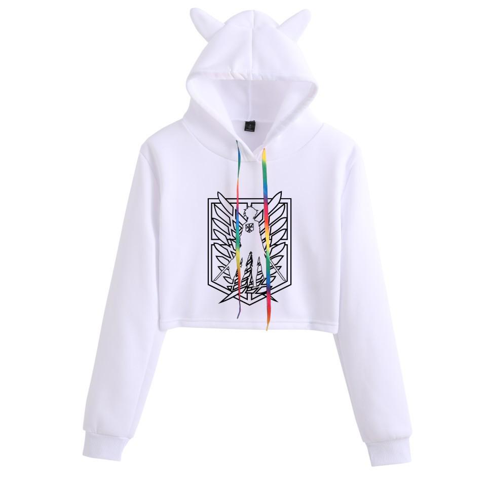 Attack on Titan Women's Cropped Hoodie with Cat Ears - Mikasa & Eren Wings of Freedom Anime Merchandise