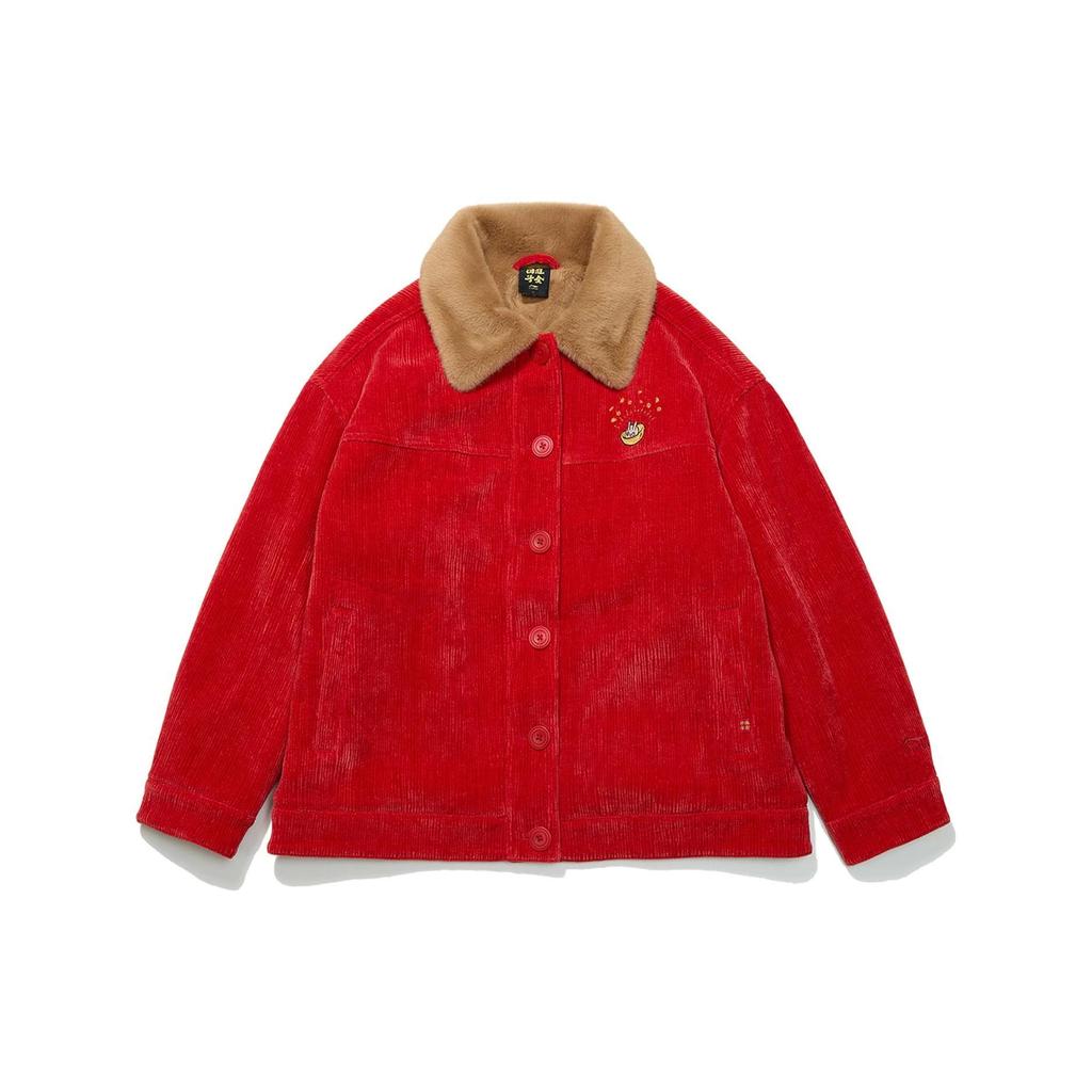 Lining Rich Daily Solid Color Letter Print Fleece Collar Jacket Corduroy Cotton Coat Women Jackets Samba-Red AFDT014-1