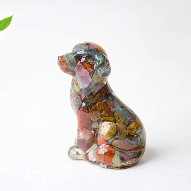 Resin Dog Figurine With Natural Crystal For Office Desk Decor And Home Gift