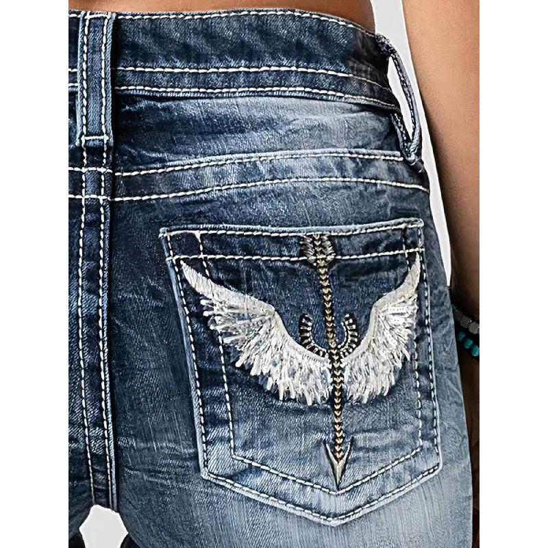 2026 Neue bestickte Damen-Jeans mit hohem Bund, lässige, vielseitige, schmal geschnittene Hosen