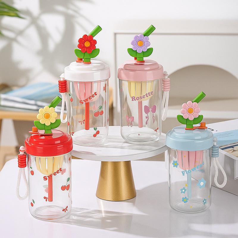 Influencer Portable Glass Cup with Lanyard and Straw - Stylish Girls' Water and Coffee Cup Gift
