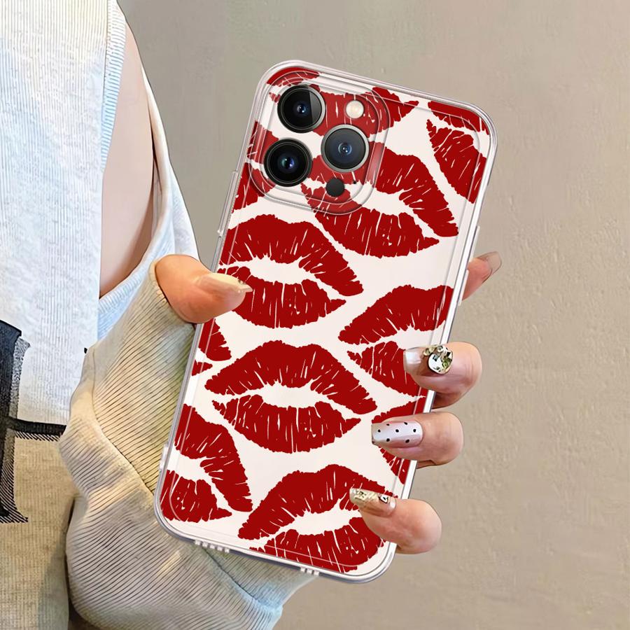 Sexy Red Lips Case for iPhone 17 Pro Max 14 Plus Air 12 Mini XR 13 Pro XS Max 15 11 7 8 16 Soft Phone Cover