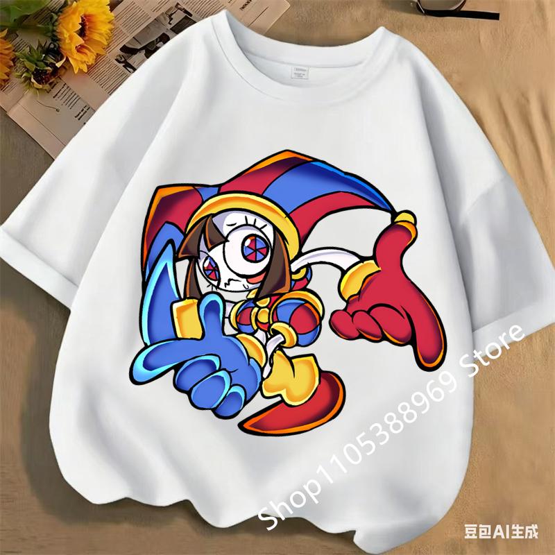 Children Short Sleeve T Shirts The Amazing Digital Circus Anime Cartoon Print Cotton Top Boys Girls Summer Casual Crew Neck Tees