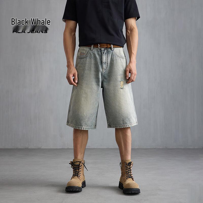HLA Black Whale Men s Ripped Denim Shorts M (170/80A)