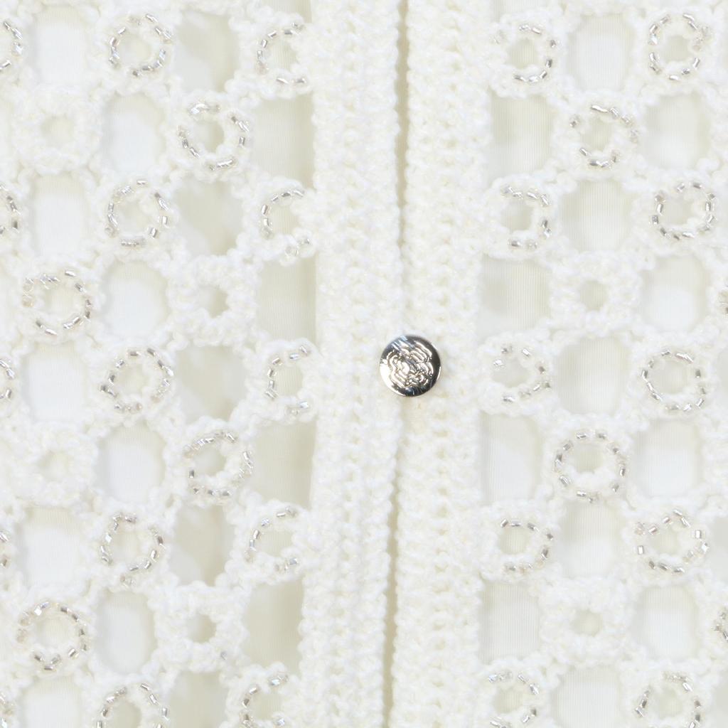 French Style Sleeveless White Knit Vest with Studded Detailing for Women