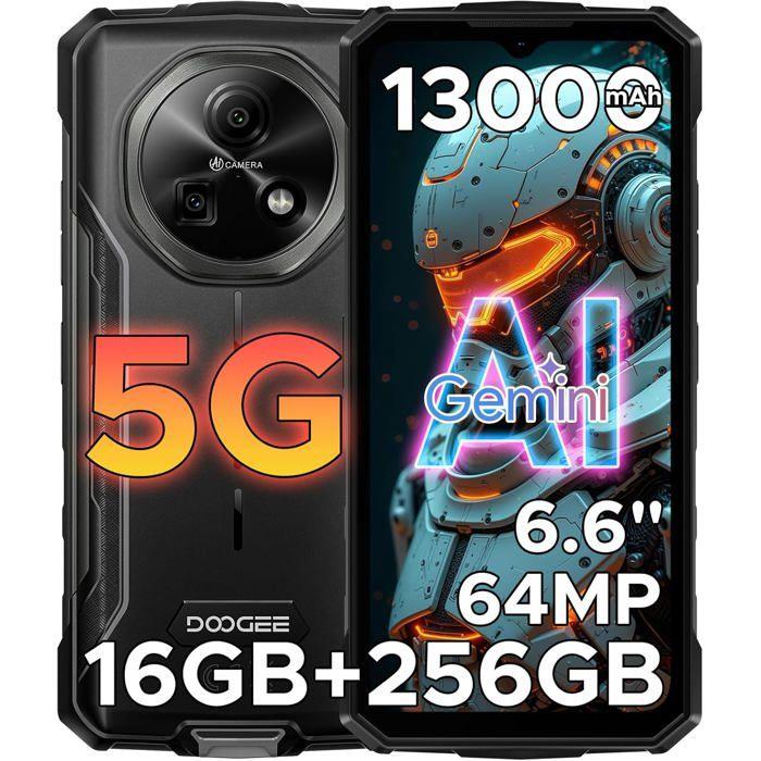 DOOGEE Fire 7 Telephone Portable Incassable 5G 16Go+256Go Smartphone Robuste Android 15 6.6" 13000mAh 64MP Double SIM/NFC/GPS Noir