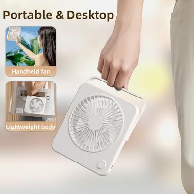 Wiederaufladbarer Tragbarer Ventilator 3 Geschwindigkeiten Starker Luftstrom Geräuscharm Ultradünner Klappventilator mit 180 Grad verstellbarer Halterung