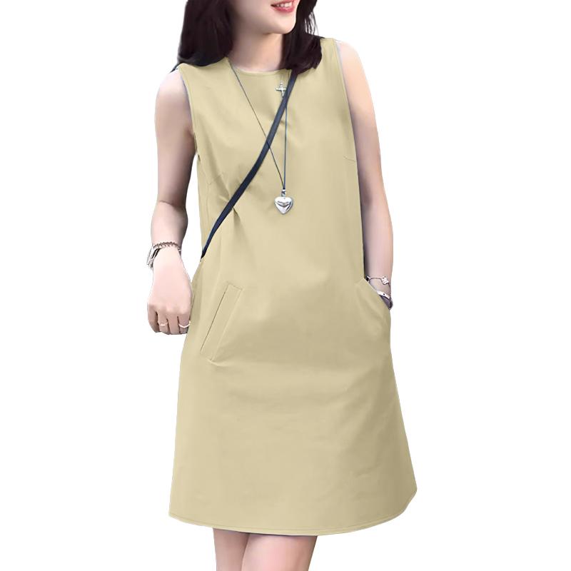 ZANZEA Γυναικείο Καθημερινό Καλοκαιρινό Αμάνικο Φόρεμα με Στρογγυλή Λαιμόκοψη