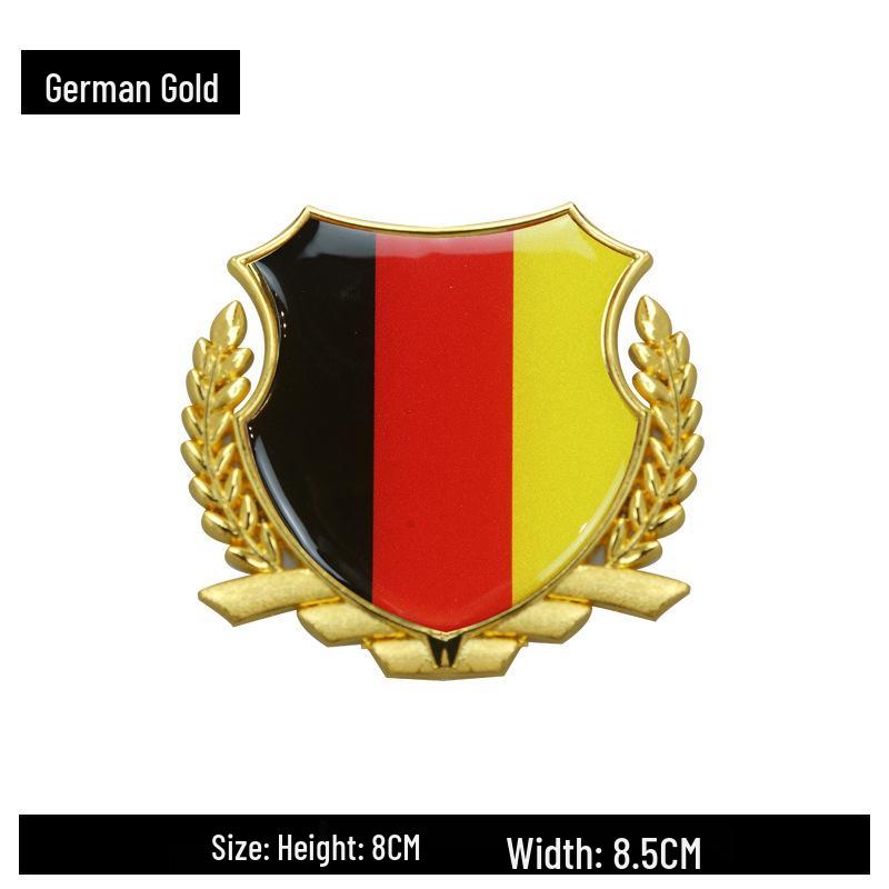 International Flag Car Sticker: Germany, UK, Italy, China, USA Wheat Ear Emblem for Rear or Side, Metal Finish