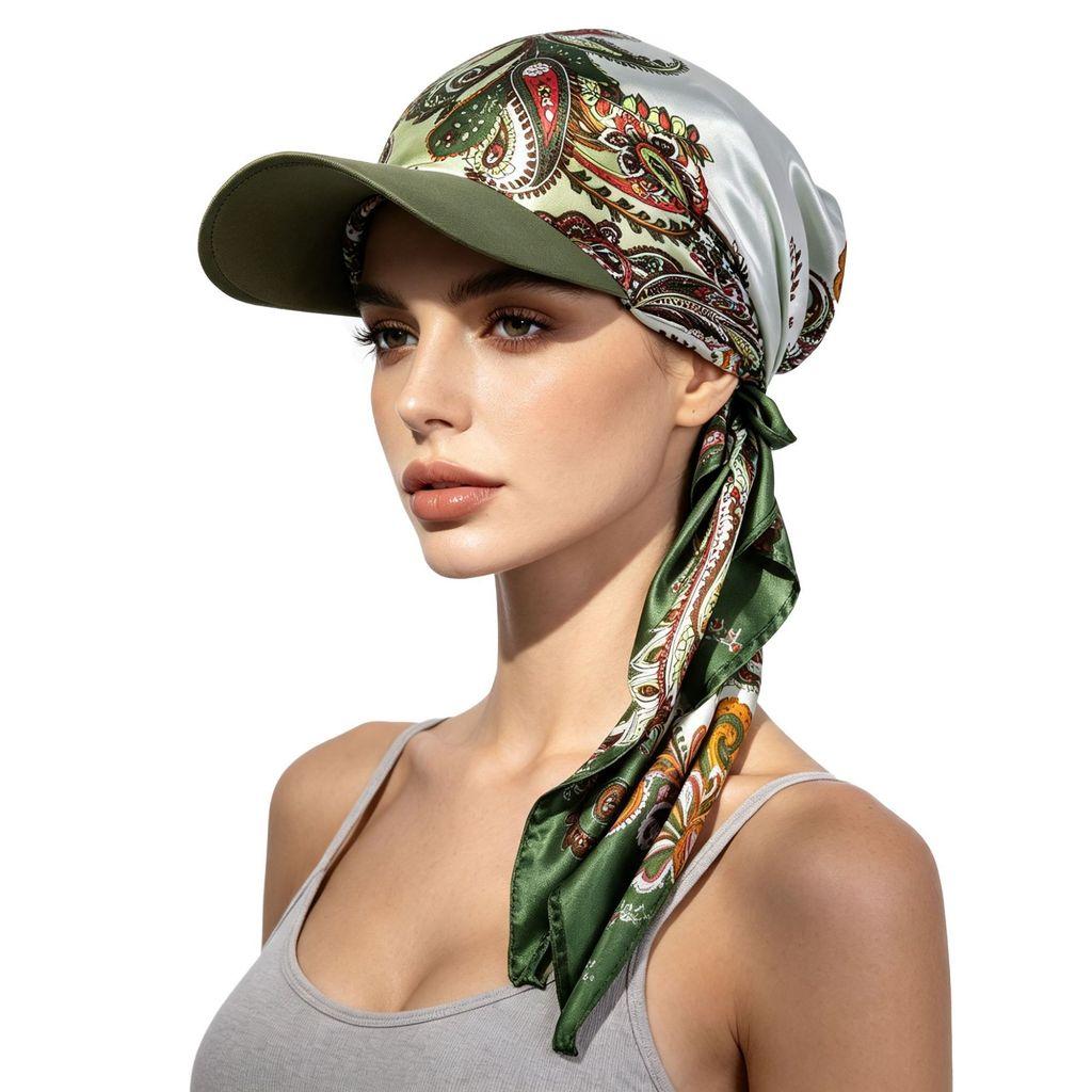 Fashion Print Silk Scarf Headwear With Sun Protection For Outdoor Activities