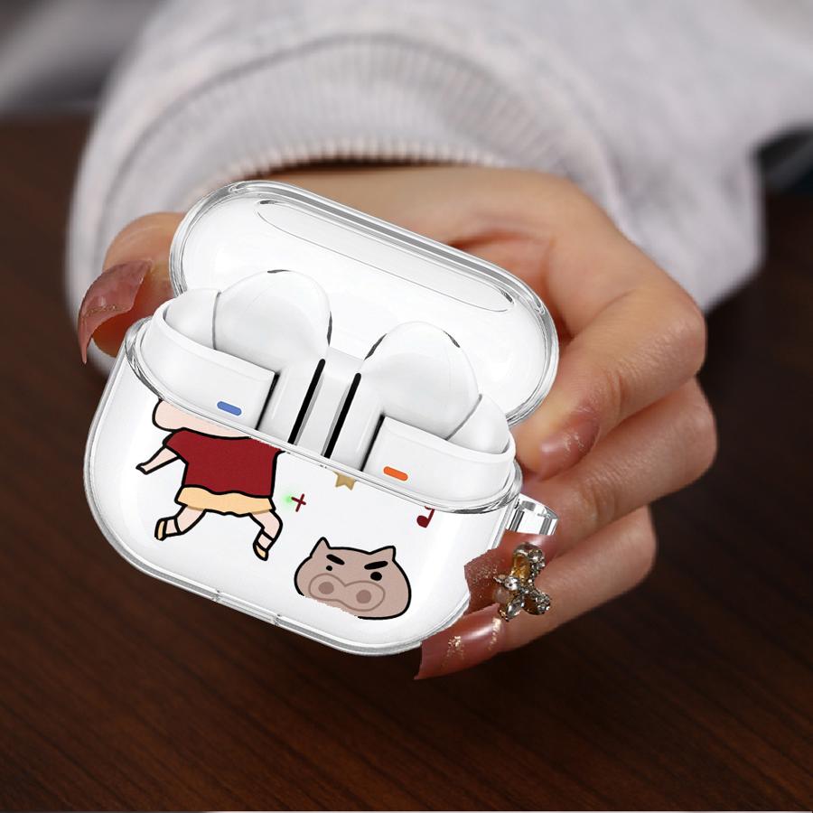 Case For Samsung Galaxy Buds Live 2 3Pro 3 FE 4 Pro 4Pro 2Pro Clear Earphone Cases Cover With Hook Cute Crayons Shinchan