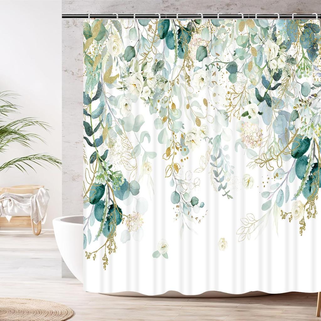 Boho Mid Century Shower Curtain, Modern Colorful Orange Aesthetic Cute Funky Bathroom Decor, Abstract Plant Arch Sun Shower