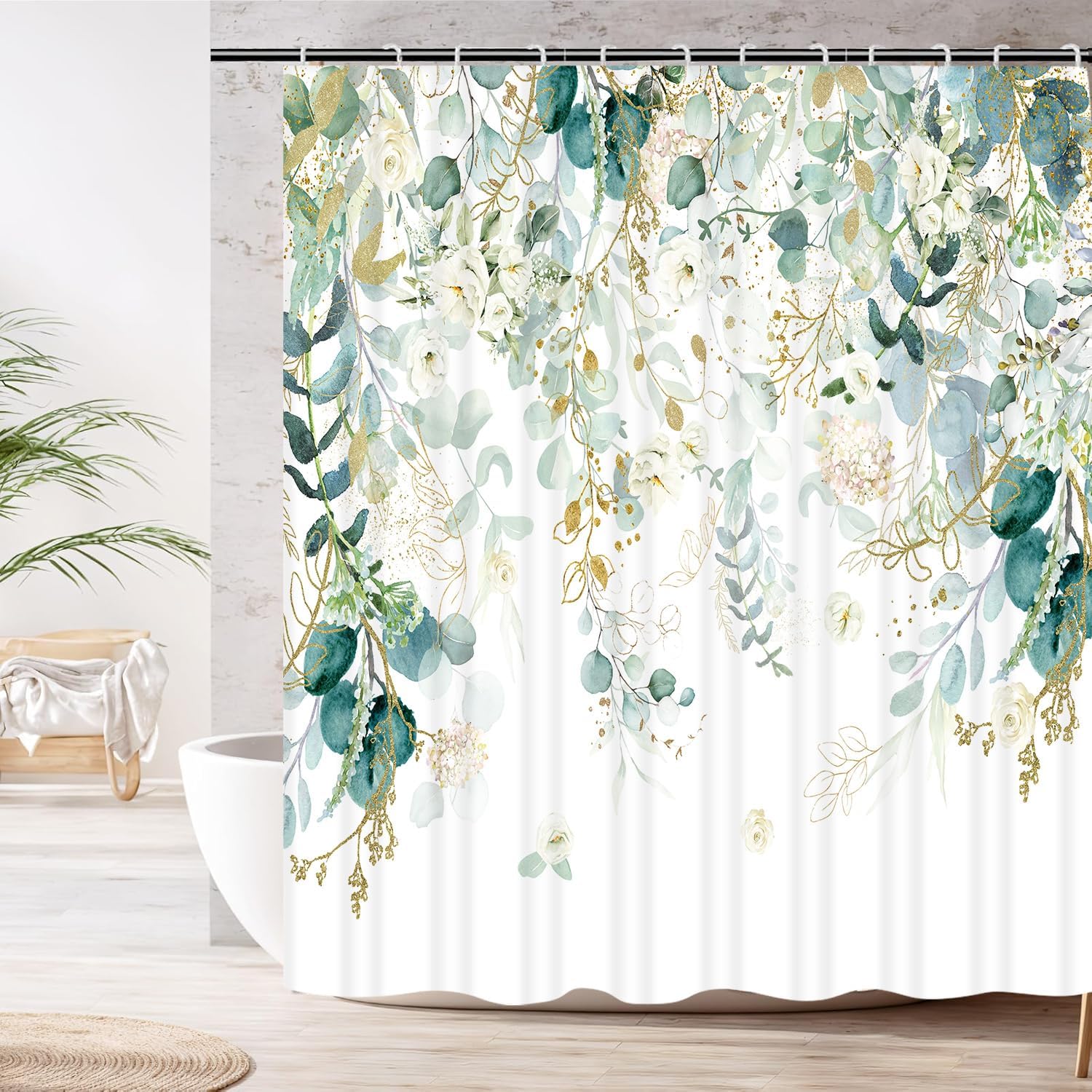 Boho Mid Century Shower Curtain, Modern Colorful Orange Aesthetic Cute Funky Bathroom Decor, Abstract Plant Arch Sun Shower 90x180CM