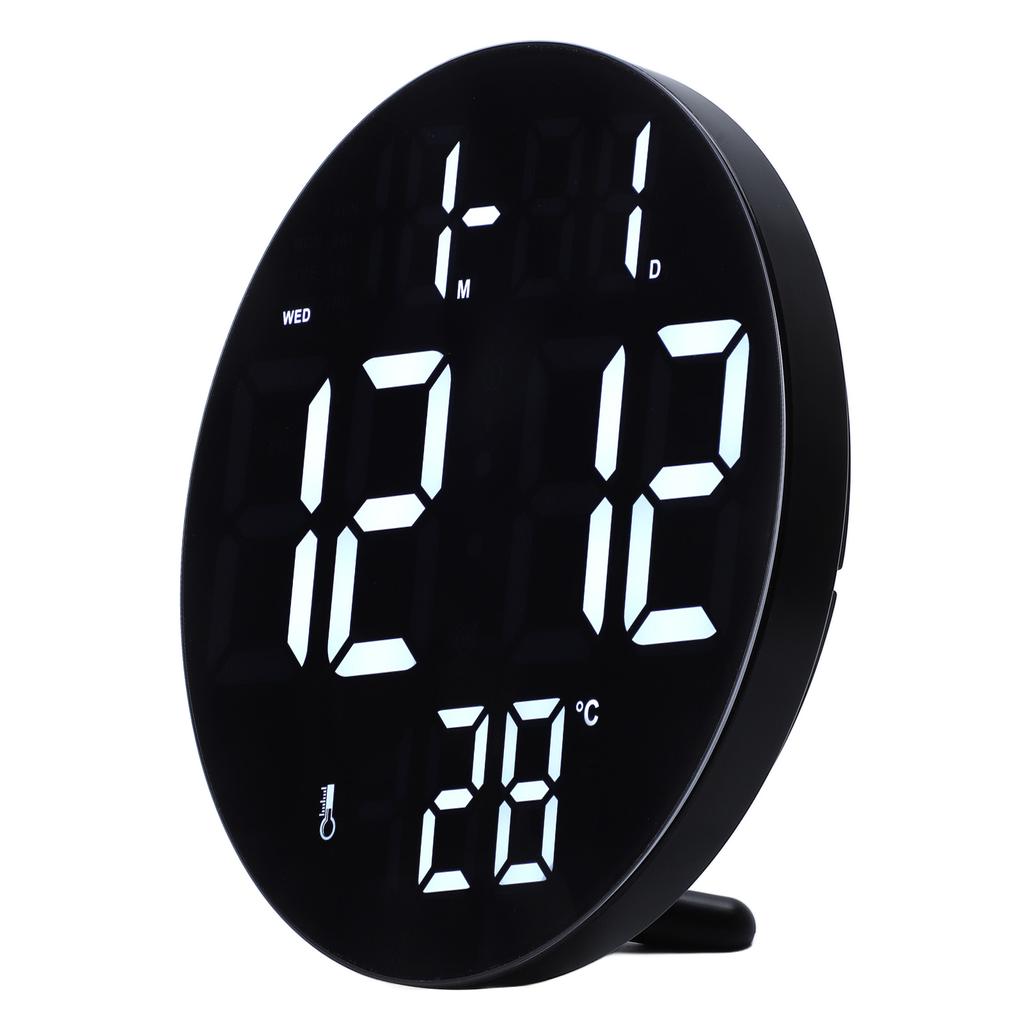 Round Digital Wall Clock 12 24Hr USB Powered Silent Modern LED Wall Clock for Living Room Bedroom