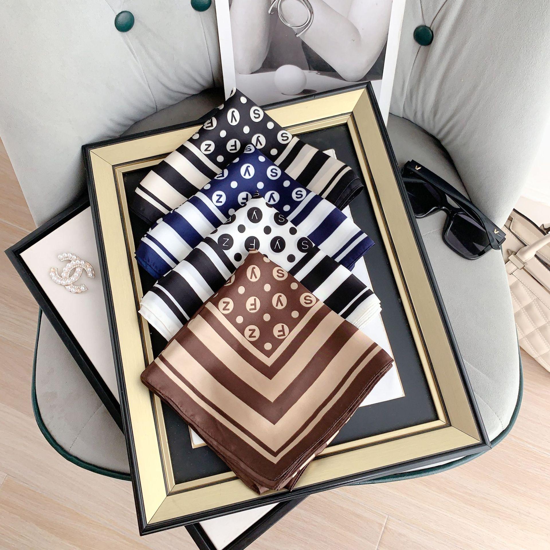 

New silk scarf women s simple and versatile high-end polka dot 70 small square scarf simulation silk professional decoration small scarf 70*70