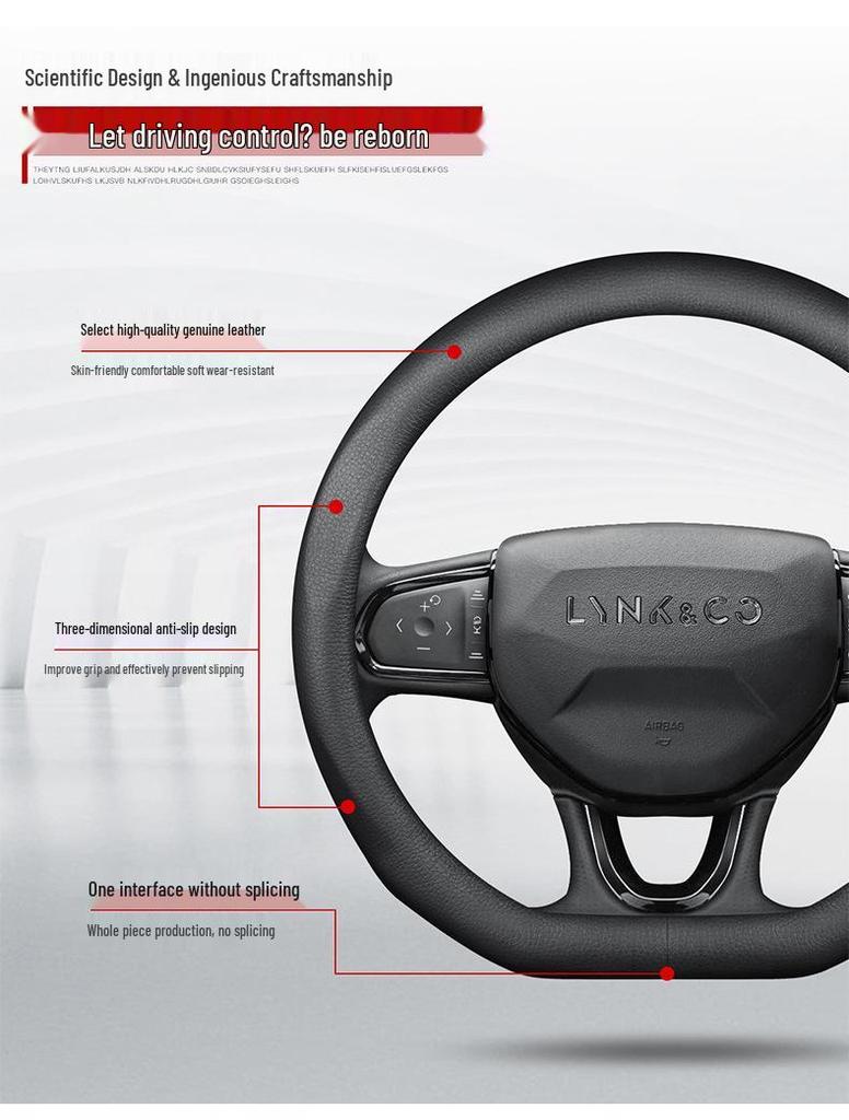 Lynk&Co Genuine Leather Steering Wheel Cover - Universal for Models 01, 02, 03, 05, 06, Suitable for All Seasons