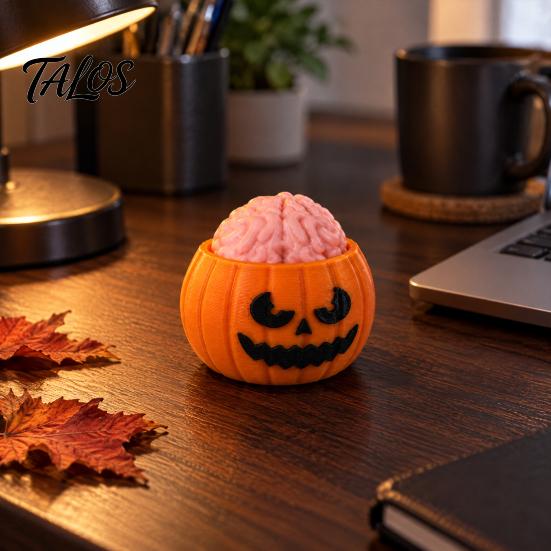 3D Printed Novelty Gift Halloween Pumpkin Stress Relief Toy, Sensory Fidget Realistic Toy Soft Rebound Brain Shape Squeeze for Office Desk Party Props