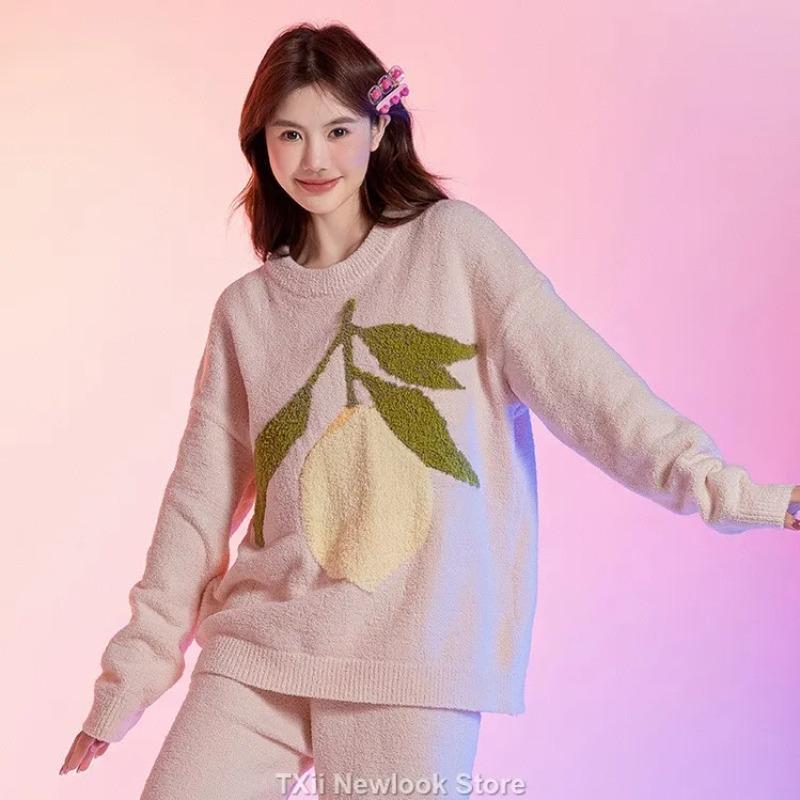 

Мягкая и роскошная женская одежда для сна, новый осенне-зимний стиль, внешняя одежда для дома с полубархатным фруктовым узором One Size розовый