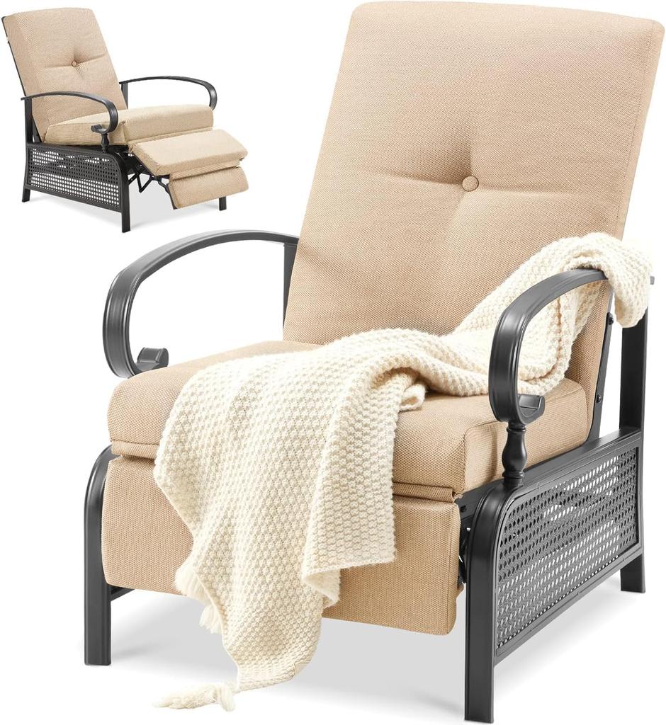 YODOLLA Garden Reclining Chair Adjustable 3 Positions - 150kg Capacity, With Removable Cushion - Foldable - Navy Blue