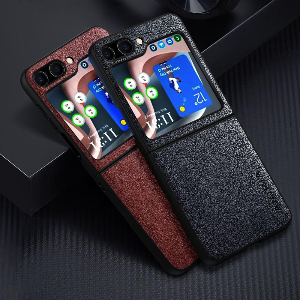 AIORIA Shockproof Case for Samsung Galaxy Z Flip5 5G Litchi Texture PU+PC Phone Cover