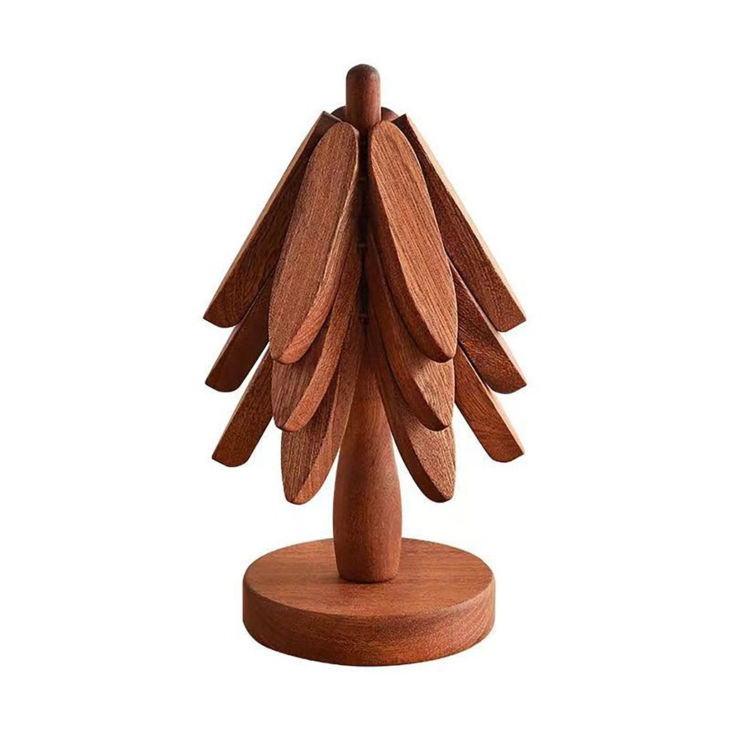 Tree Trivet Set Decorative Practical Wooden Tree Coaster Set for Cup Bowl Plate Teapot Frying Pan Hot Pot 3 Cushions