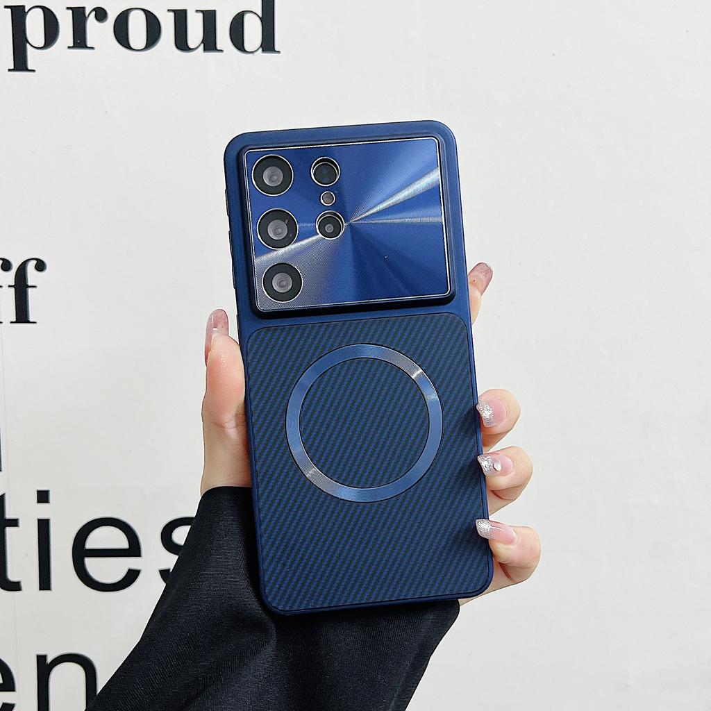 Carbon Fiber Pattern For  Lens Protect Case for Samsung S26 S2 S24 S23 Ultra Hard Magnetic Wireless Charge Cover