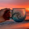 Ocean Themed Glass Coffee Mug With Sea Wave Design For Beach Bar Workplace Travel Use Unique Handmade Gift Idea