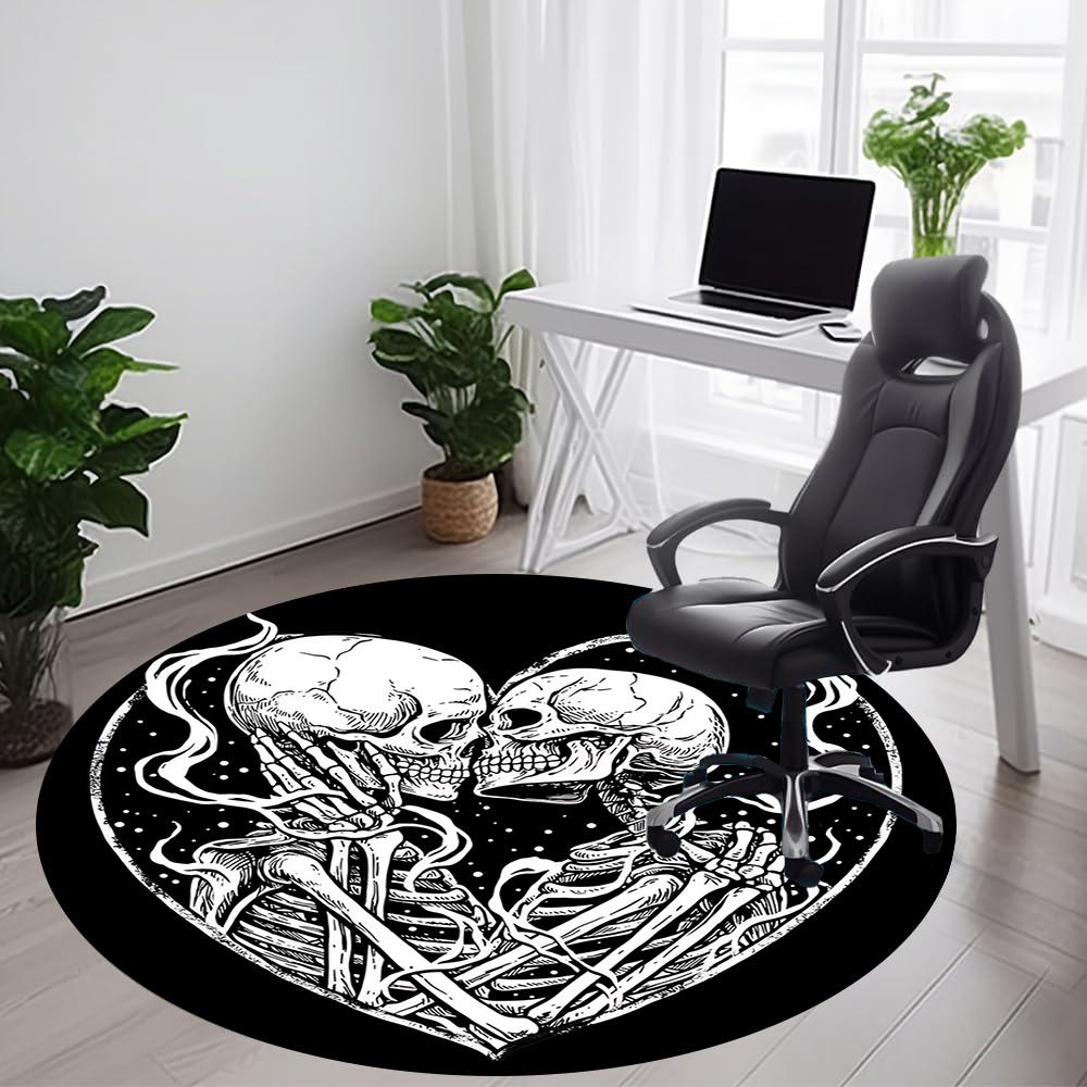 1pc SkeleLove Heartbeat Office Round Area Rug, Indoor Mat Suitable ForOffice, Under Office Chairs Bedroom Living Room Home Decor, Room Deco q072