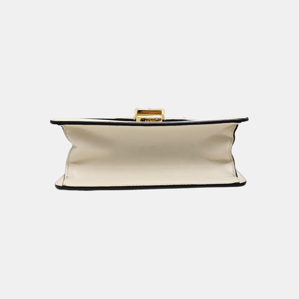 [Pre-Owned] Sylvie Gold Buckle Striped Web Satin Bow Chain Mini Shoulder Bag - Very Good #13B8QNV