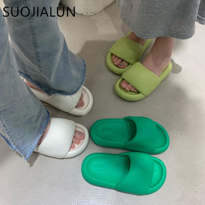 Fashion SUOJIALUN 2025 Summer Fashion Candy Colors Women Slipper Thick Platform Indoor Bathroom Soft EVA Anti-slip Home Floor Slides