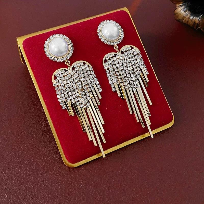 Exaggerated Super Flash Heart Luxury Stylish Earrings Elegantlong Earrings Fashion Tassel Earrings