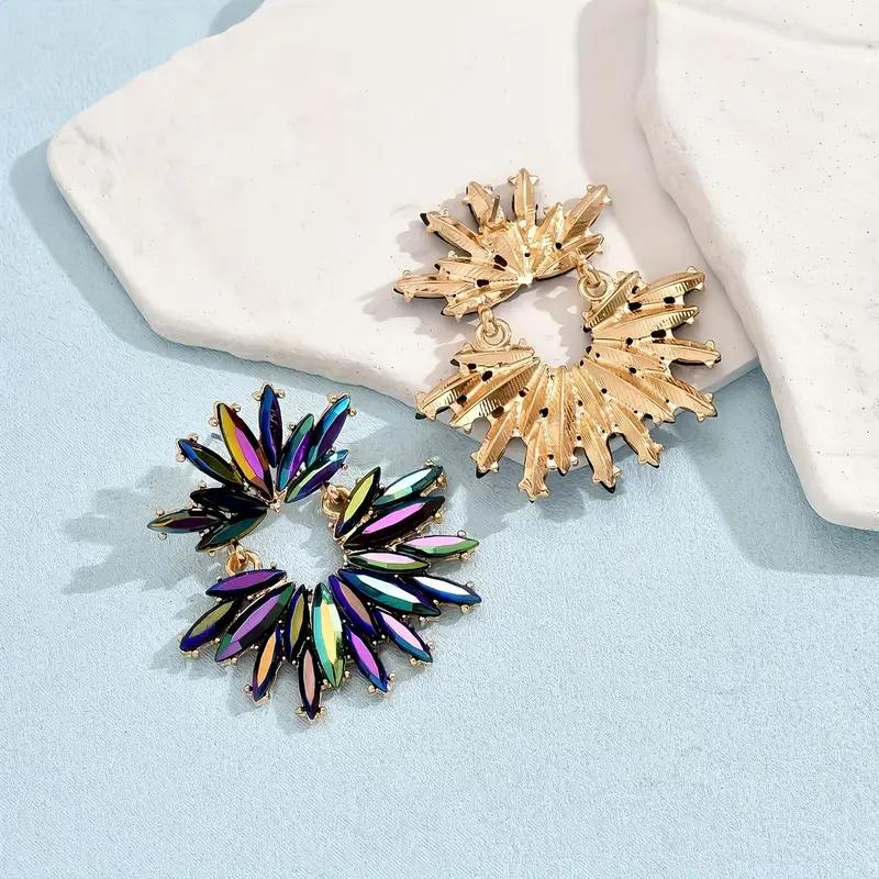 1 Paar Glamouröse Elegante Bunte Kristallblumen Hängeohrringe Vintage Luxus Hängeohrringe