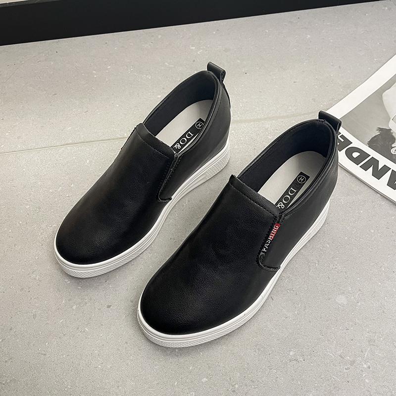 Mode Damen Leder Frühlingstrend Lässige flache Schuhe Mode Einfarbig Slipper Dicksohlige vulkanisierte Schuhe für Damen Plus Samt