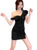 [ISLAYCAOLILA] Bodycon Party Club Mini Dress, Tight Ruffle One-Shoulder Frill Sleeveless High-Waist Slit Dress E42 Beate (L, Black)