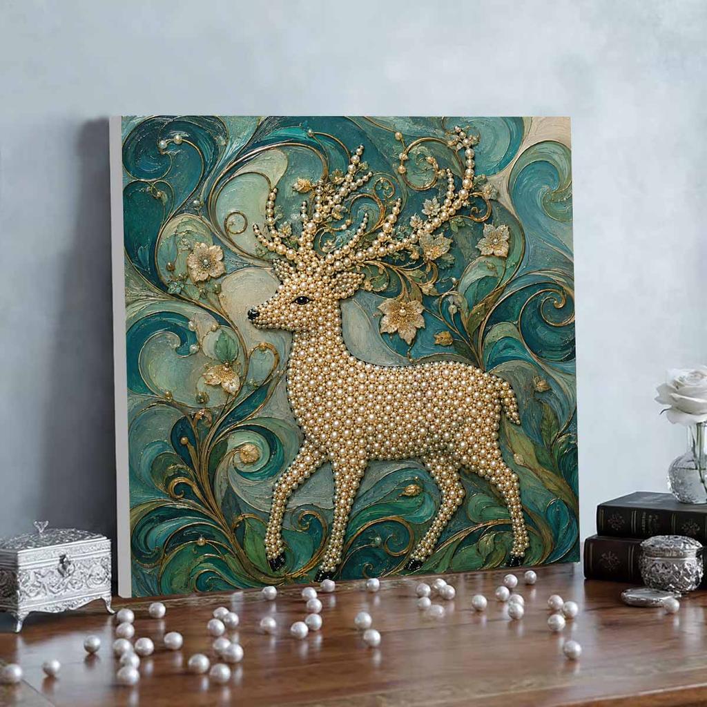 DIY Mini Framed Pearl Painting Kit Beads Canvas Home Decor Painting Elegant Forest Deer Animal Art Craft Wall Decoration