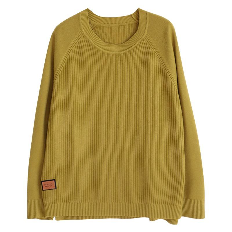 Artistic Round Neck Pullover Sweater for Women's Autumn Winter Knitted Top Loose Base Sweaters Simple