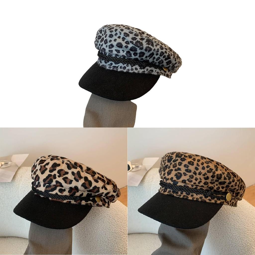 Pattern Leopard Beret Hat Unisex Versatility Breathable Oversized Design Unisex