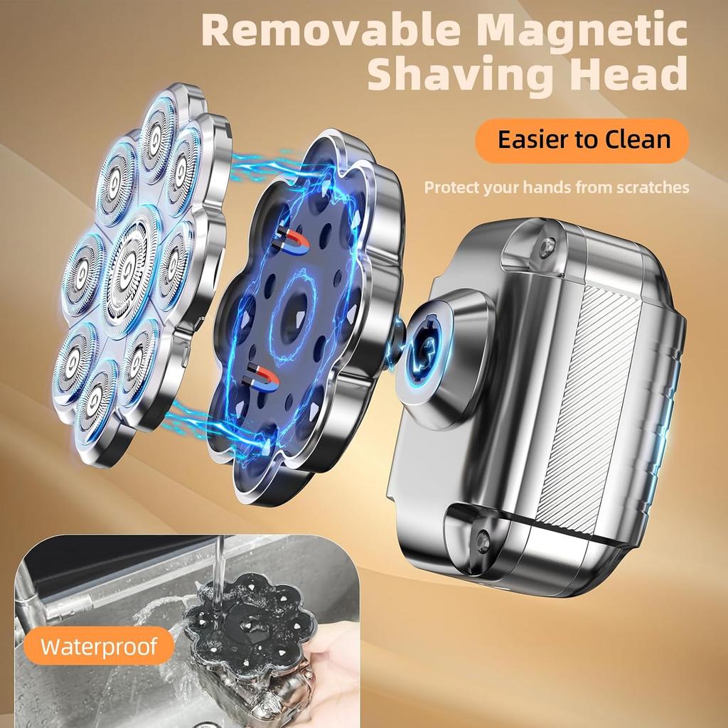 Afeitadoras de Cabeza 9D para Hombres Calvos, Afeitadora de Cabeza Desmontable 5 en 1 con Pantalla LED, Afeitadoras Eléctricas Recargables IPX7 Impermeables para Kit de Aseo para Hombres